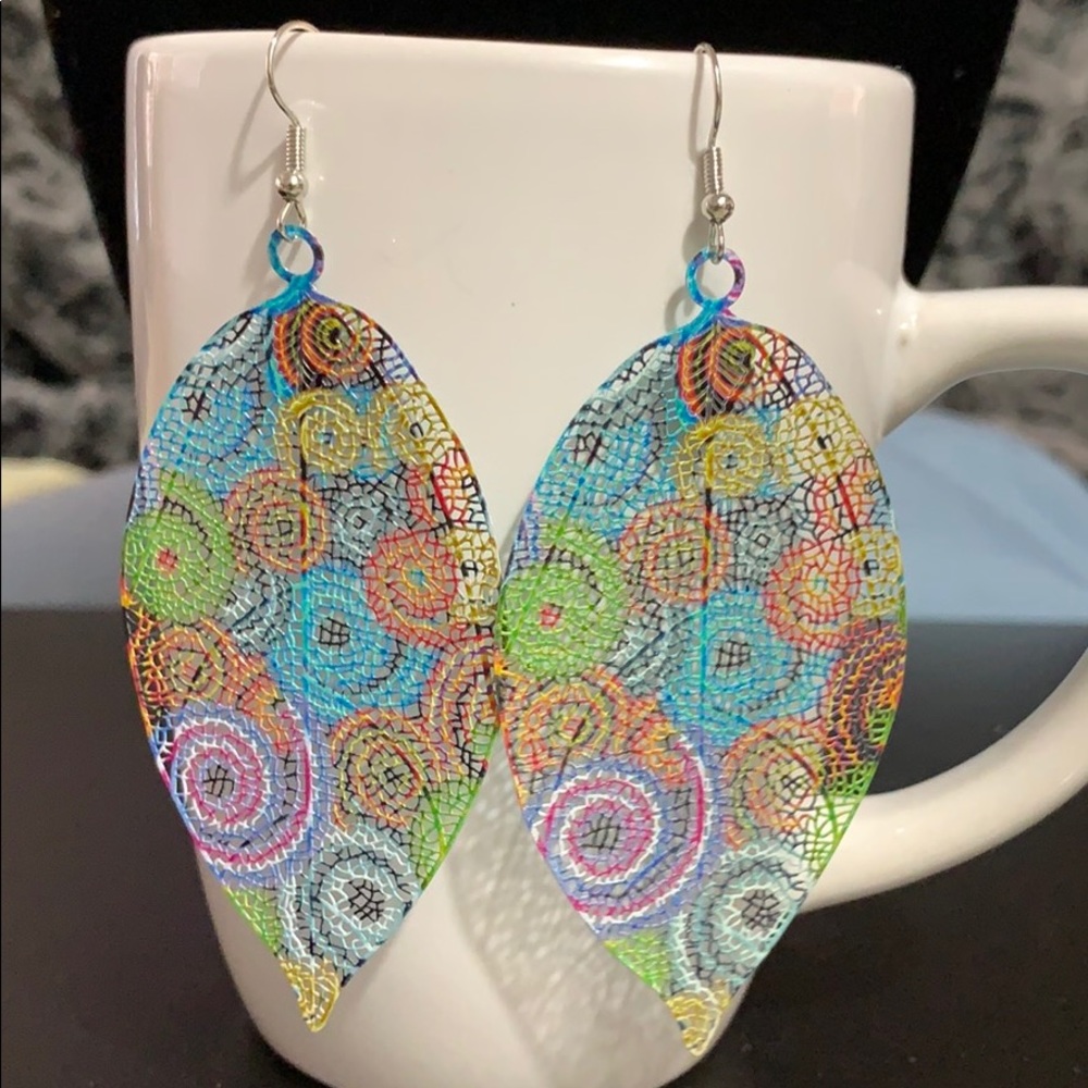 Colorful Spiral Design Leaf Earrings